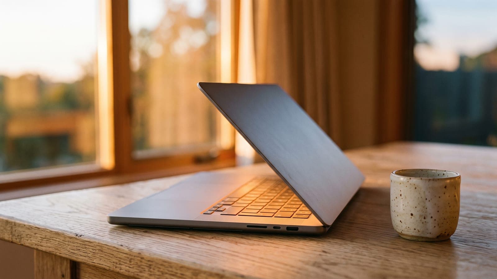 Laptop con la tapa entrecerrada