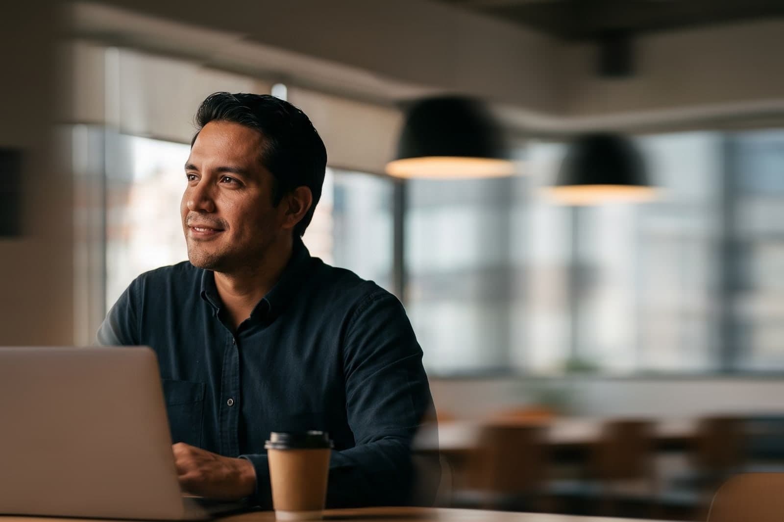 Líder comercial revisando en su laptop lo que sus clientes respondieron